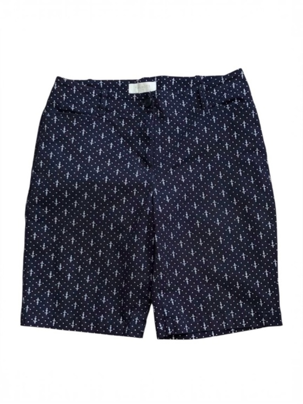 Talbots Bermuda Shorts Womens 8 Navy White Anchor Print Stretch Cotton Nautical